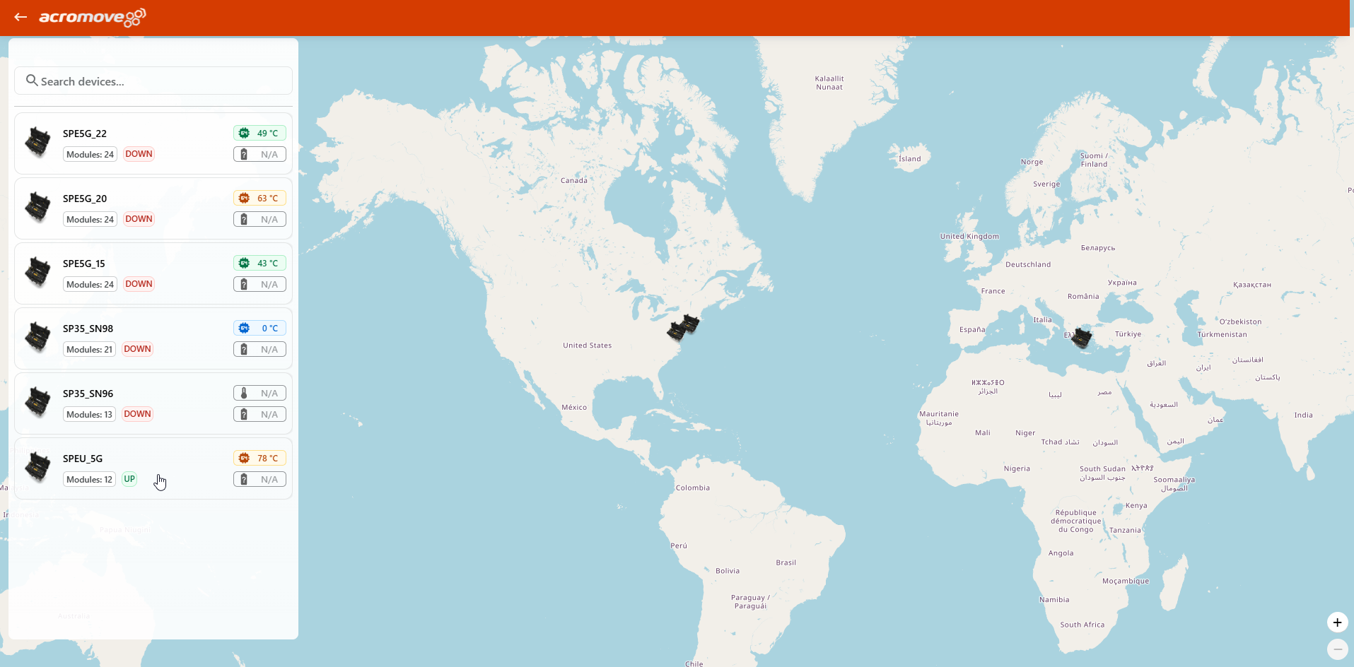 Global fleet dashboard with world map